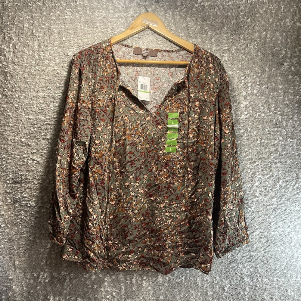 Berkley Jensen Popover Peasant Top Large Floral Bohemian Preppy Colorful